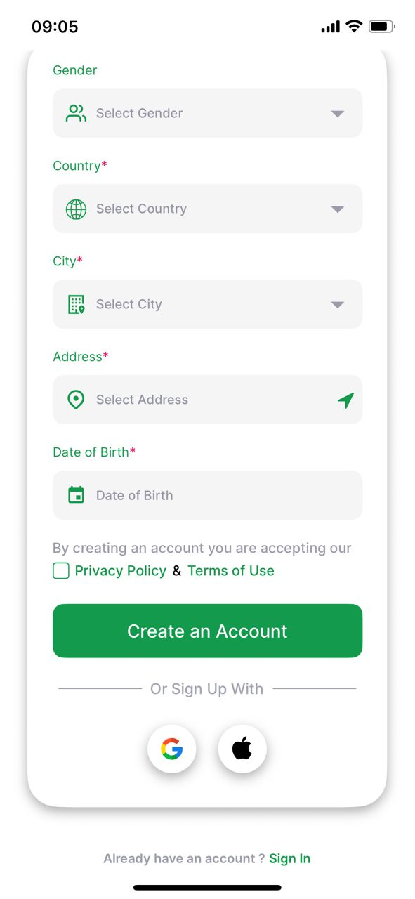 Account Registration screenshot